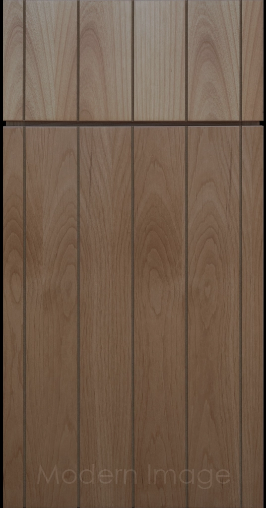 Front view of a Brooklyn style Grooved Flat Panel Cabinet Door and Drawer finished in Fawn Stain.